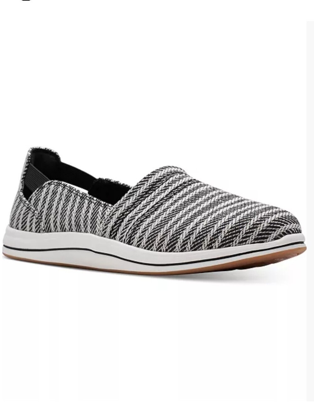 Clarks Breeze Step II Black/White Herringbone Slip‑On Loafers W 10